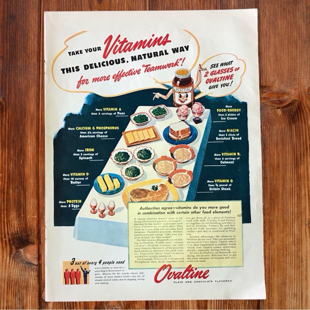Vintage 1944 Ovaltine Advertisement Poster